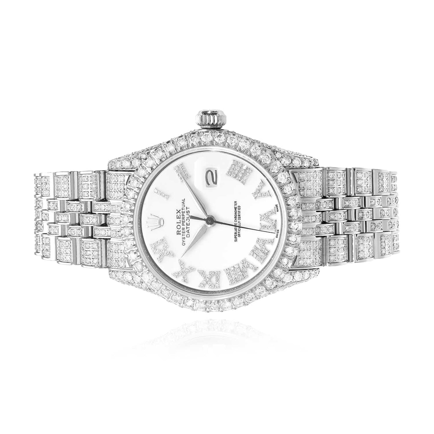 Rolex Datejust Custom Diamond Jubilee Band Diamond Dial Bezel White 36mm Watch