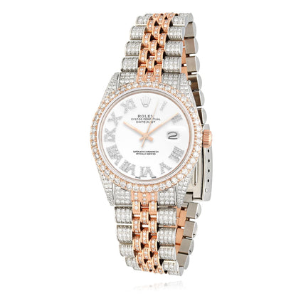 Rolex Datejust 12CTW Real Diamond Stainless Steel White Rose Watch 36mm