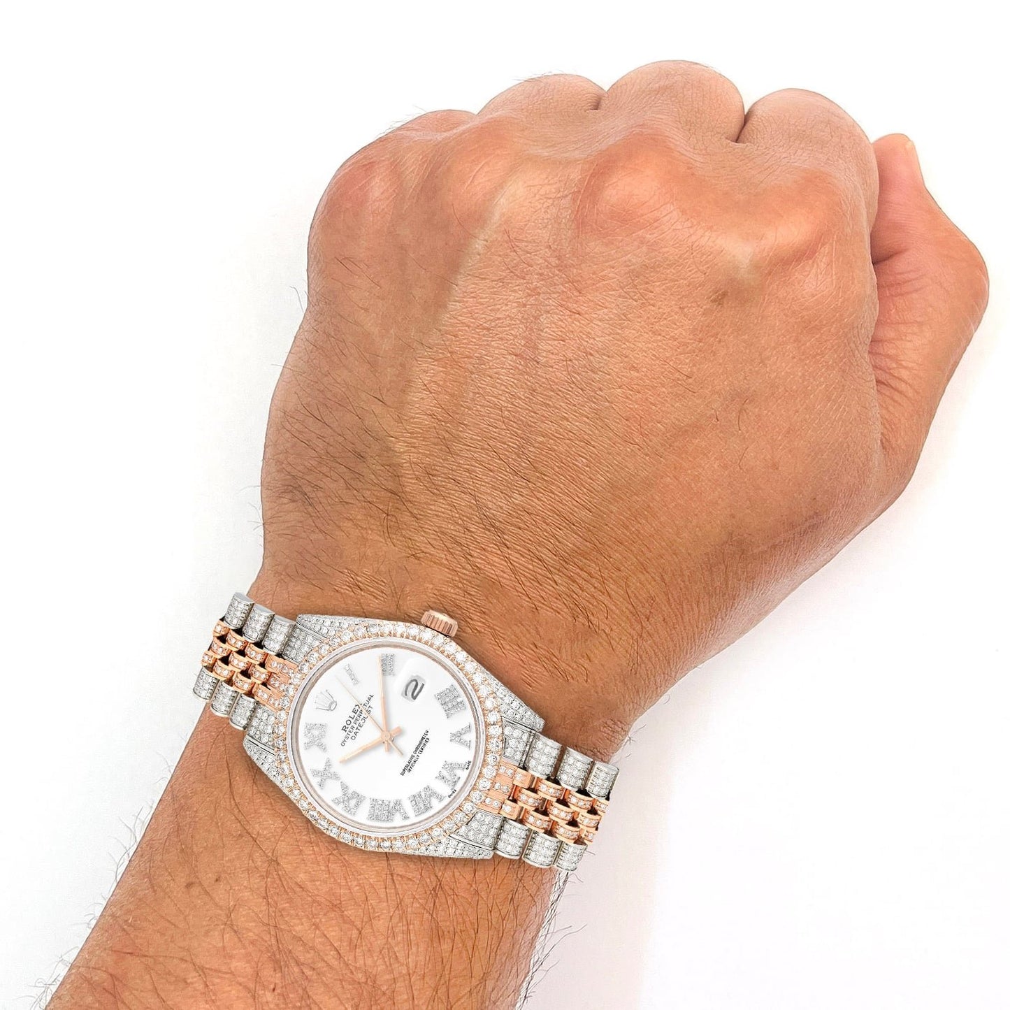 Rolex Datejust 12CTW Real Diamond Stainless Steel White Rose Watch 36mm