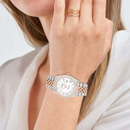 Rolex Datejust 12CTW Real Diamond Stainless Steel White Rose Watch 36mm