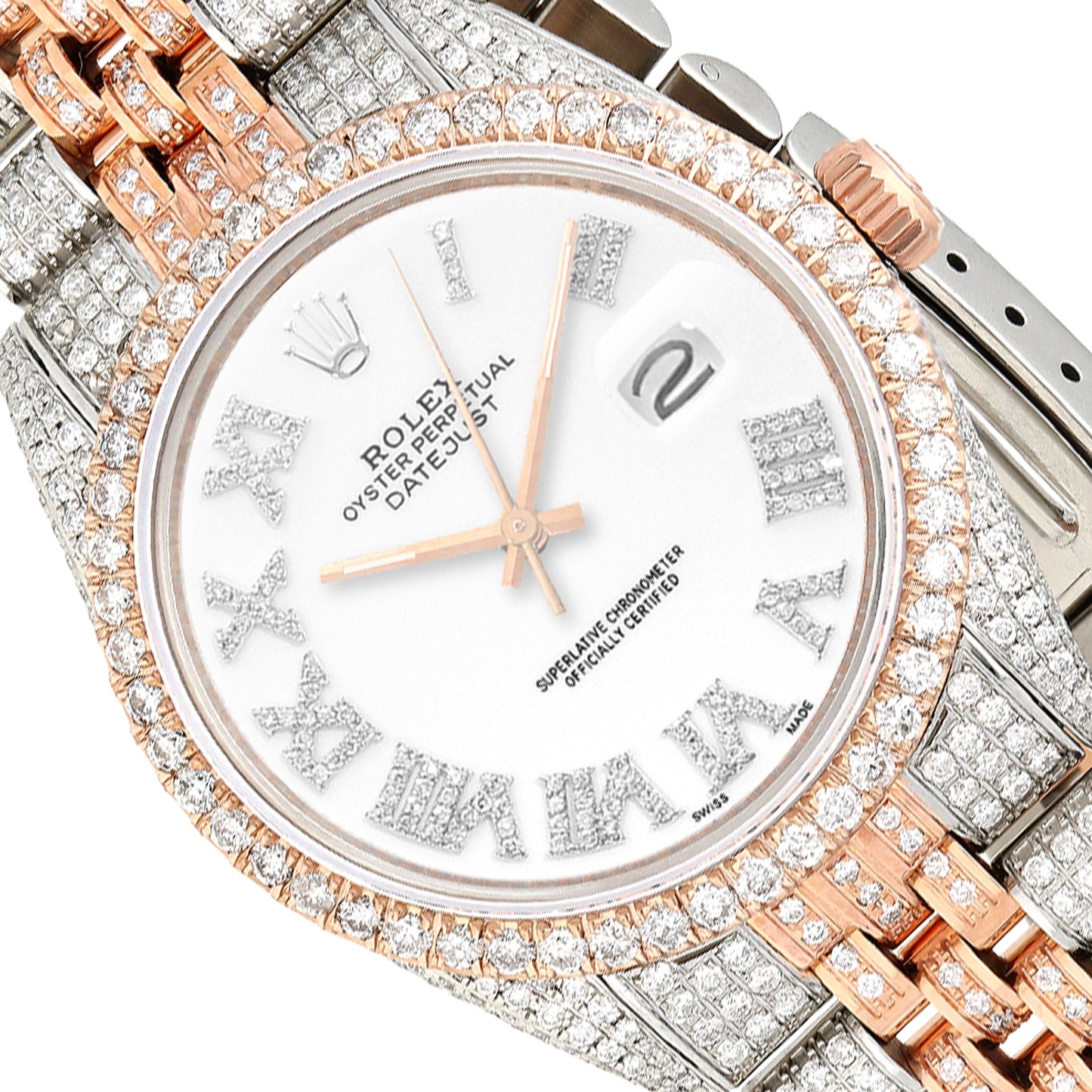 Rolex Datejust 12CTW Natural Diamond Stainless Steel White Rose Watch 36mm
