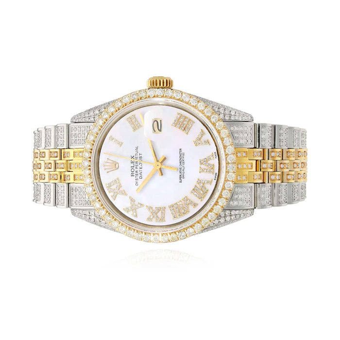 Rolex Datejust Custom Iced White Roman Diamond MOP Gold Jubilee Band 36mm Watch - WJD Exclusives