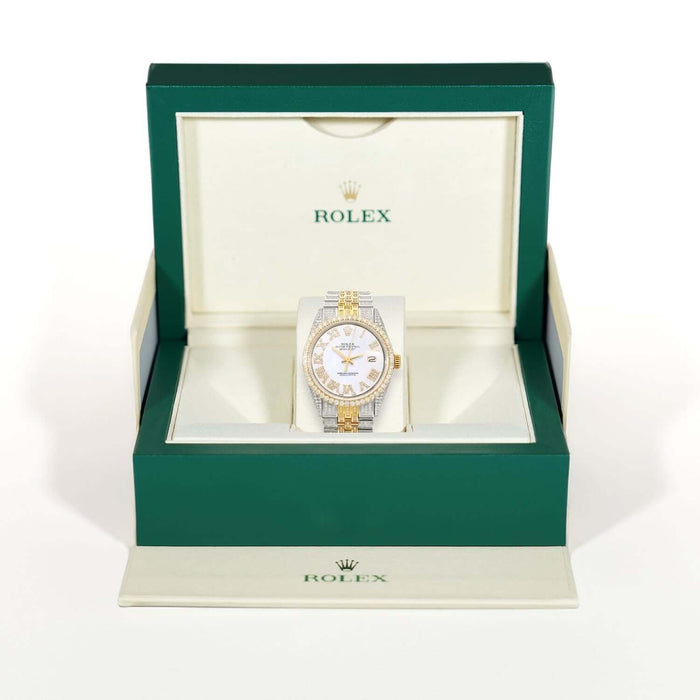 Rolex Datejust Custom Iced White Roman Diamond MOP Gold Jubilee Band 36mm Watch - WJD Exclusives