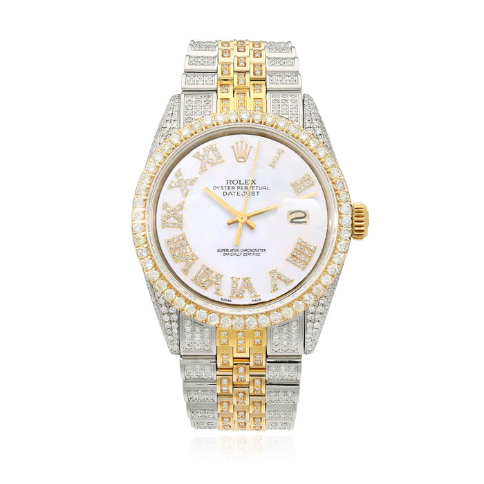 Rolex Datejust Custom Iced White Roman Diamond MOP Gold Jubilee Band 36mm Watch - WJD Exclusives