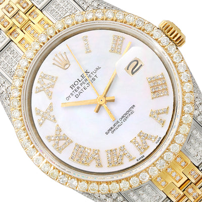 Rolex Datejust Custom Iced White Roman Diamond MOP Gold Jubilee Band 36mm Watch