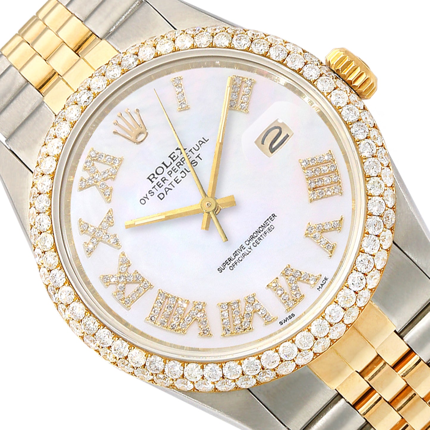 36mm Rolex Datejust Jubilee Band Custom Diamond Bezel White Gold Dial Watch