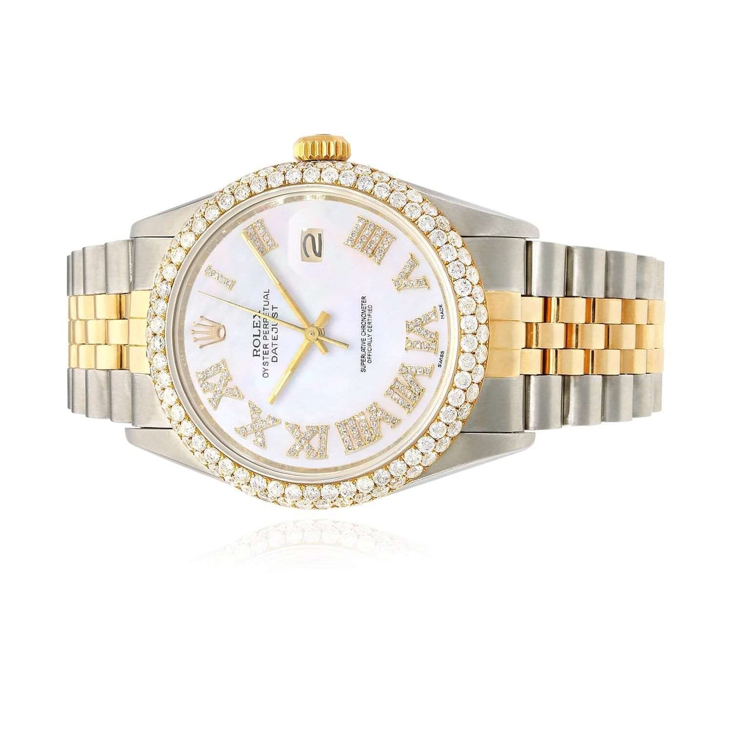 Rolex Datejust Jubilee Band Custom Diamond Bezel White Gold Dial 36mm Watch
