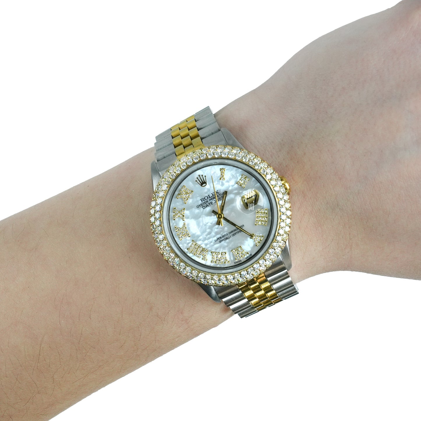 36mm Rolex Datejust Jubilee Band Custom Diamond Bezel White Gold Dial Watch