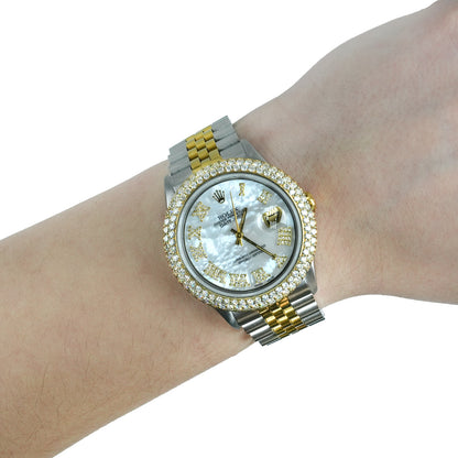 36mm Rolex Datejust Jubilee Band Custom Diamond Bezel White Gold Dial Watch
