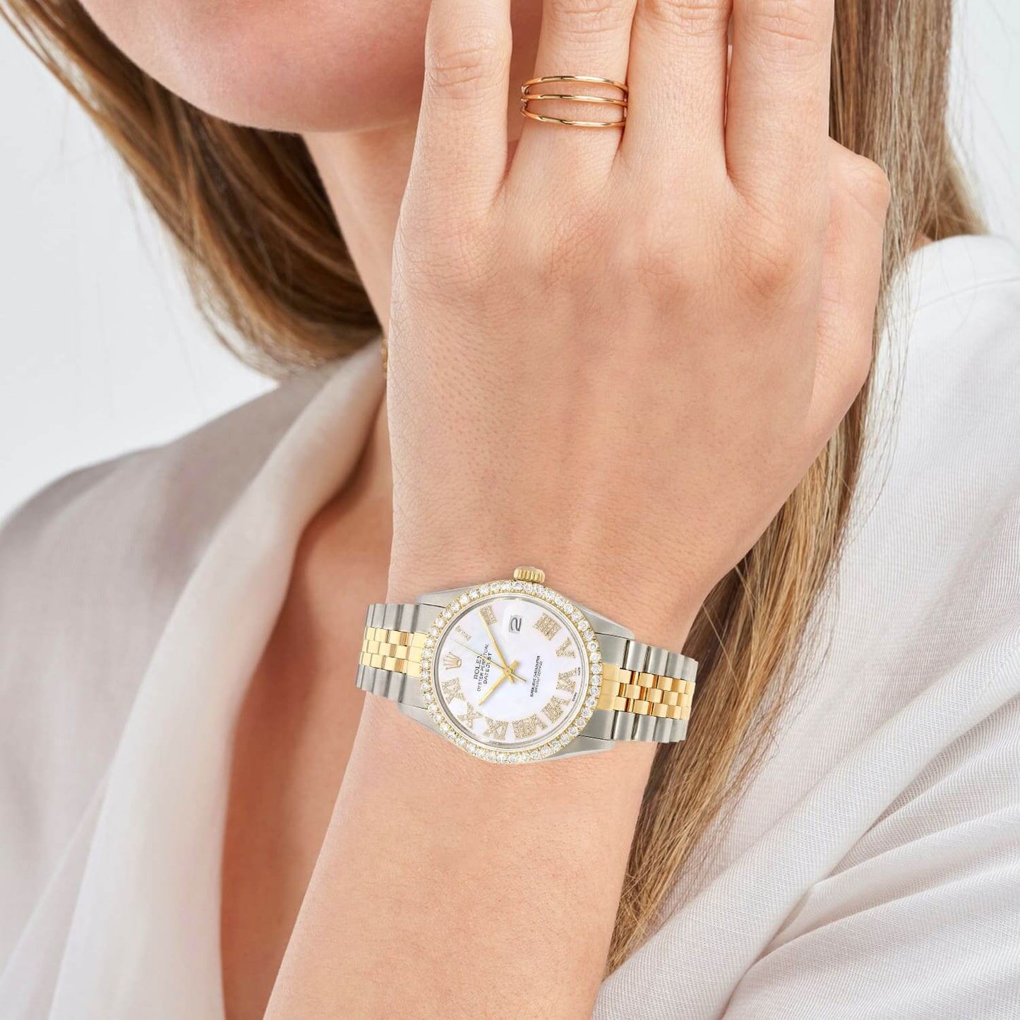 Rolex Datejust Jubilee Band 4.50Ct Real Diamond Bezel Pearl Dial 36mm Watch