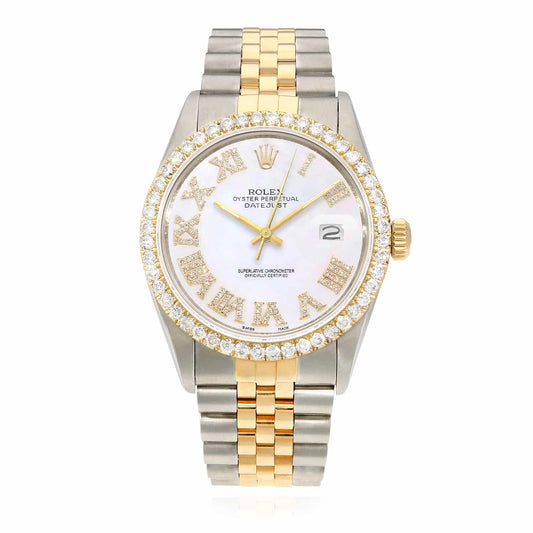 Rolex Datejust Jubilee Band 4.50Ct Real Diamond Bezel Pearl Dial 36mm Watch