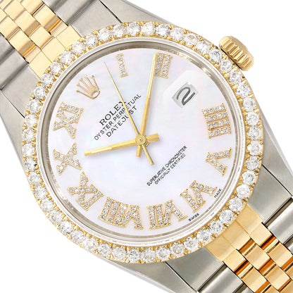 Rolex Datejust Jubilee Band Custom Natural Diamond White Pearl Dial 36mm Watch