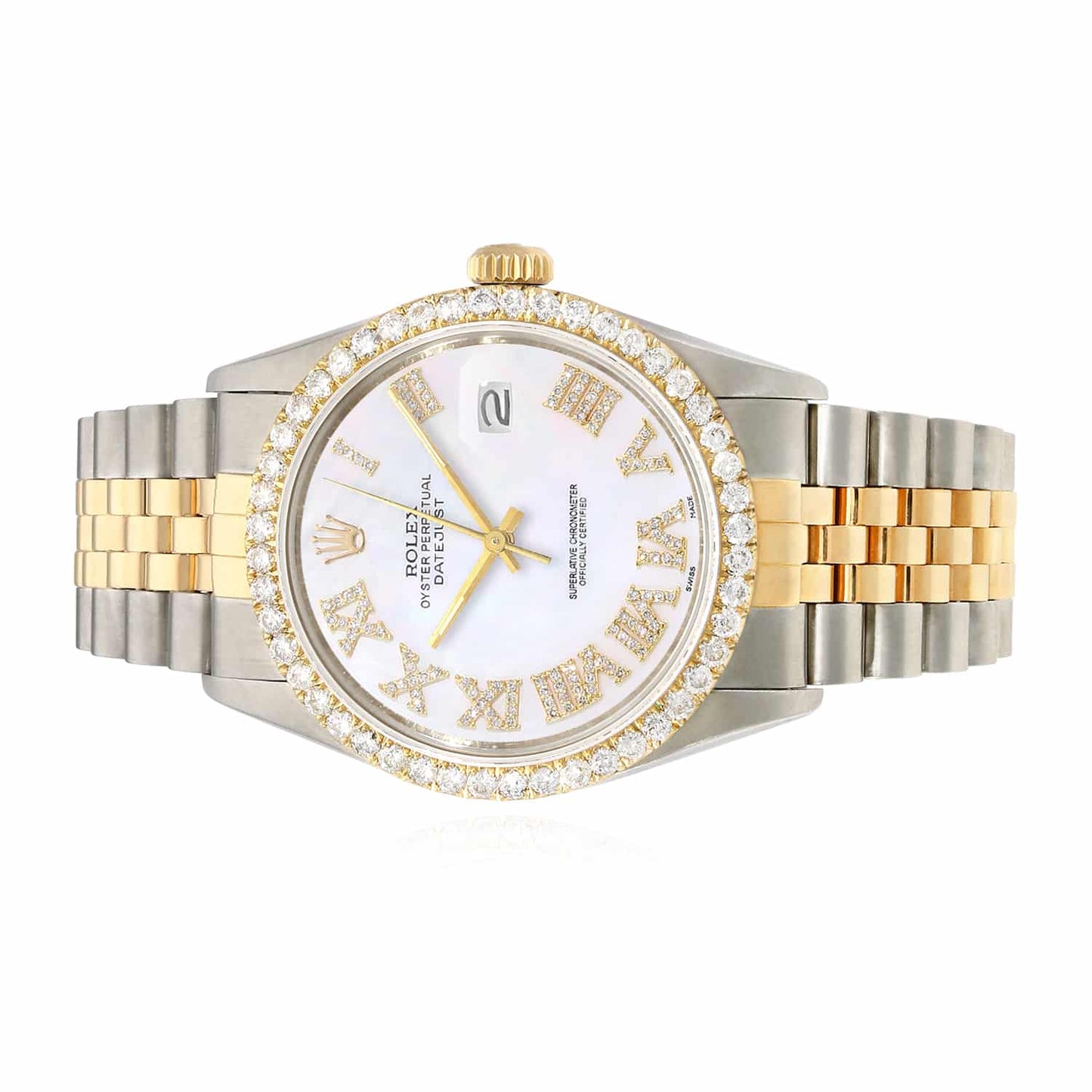 Rolex Datejust Jubilee Band 4.50Ct Real Diamond Bezel Pearl Dial 36mm Watch