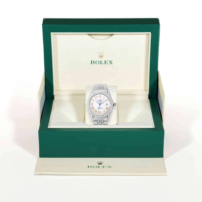 Rolex Datejust Custom Diamond Pave Jubilee Band Pearl Gold Dial Bezel 36mm Watch