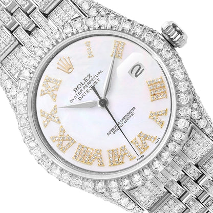 Rolex Datejust Custom Diamond Pave Jubilee Band Pearl Gold Dial Bezel 36mm Watch