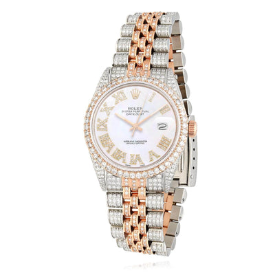Rolex Datejust Natural Diamond Stainless Steel Pear Rose White Pearl Watch 36mm - WJD Exclusives