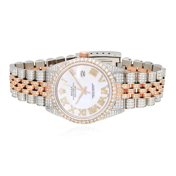 Rolex Datejust Natural Diamond Stainless Steel Pear Rose White Pearl Watch 36mm - WJD Exclusives