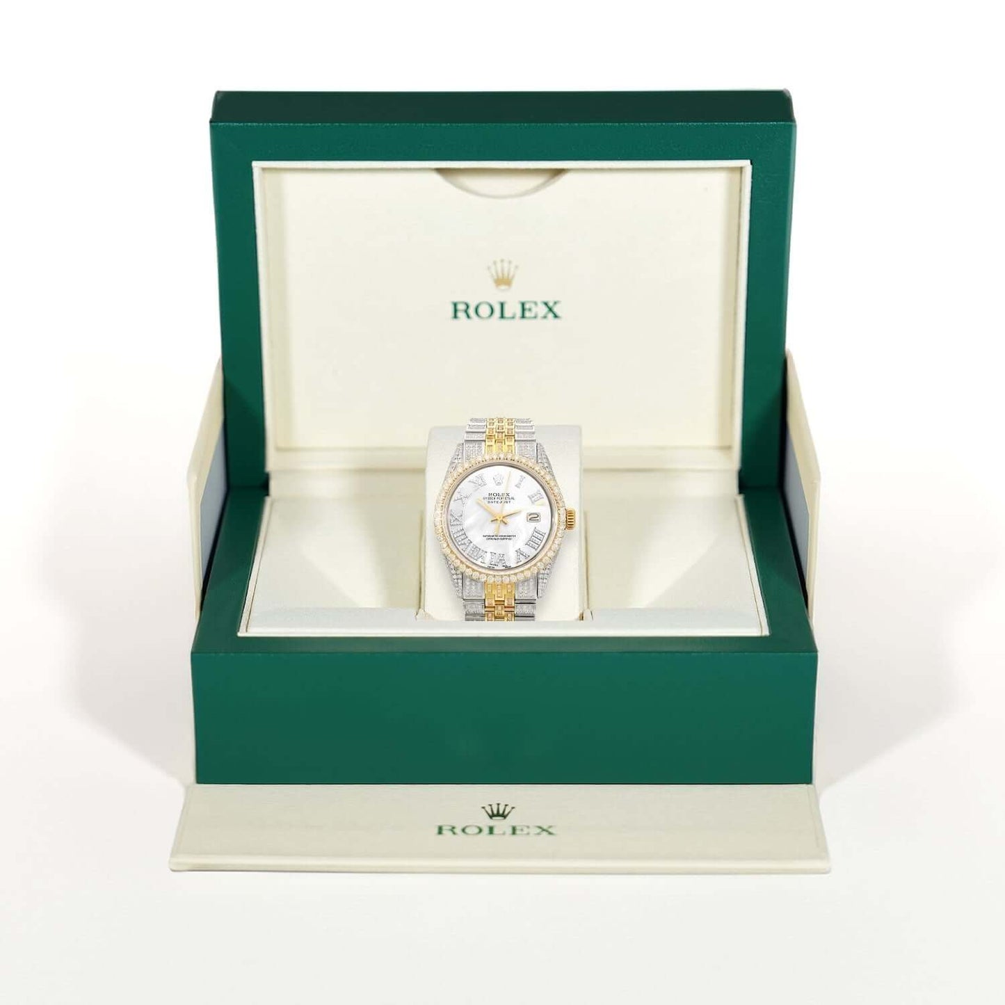 Rolex Datejust Custom Iced White Roman Diamond Dial MOP Jubilee Band 36mm Watch