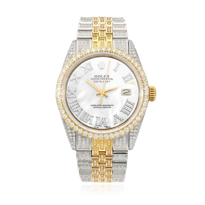 Rolex Datejust Custom Iced White Roman Diamond Dial MOP Jubilee Band 36mm Watch - WJD Exclusives