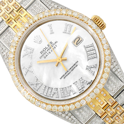 Rolex Datejust Custom Iced White Roman Diamond Dial MOP Jubilee Band 36mm Watch
