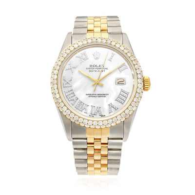 Rolex Datejust Jubilee Band Custom Diamond Bezel Pearl & White Dial 36mm Watch - WJD Exclusives