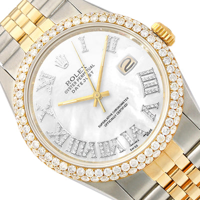 Rolex Datejust Jubilee Band Custom Diamond Bezel Pearl & White Dial 36mm Watch