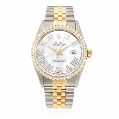 Rolex Datejust Jubilee Band Custom Real Diamond White Pearl Dial 36mm Watch