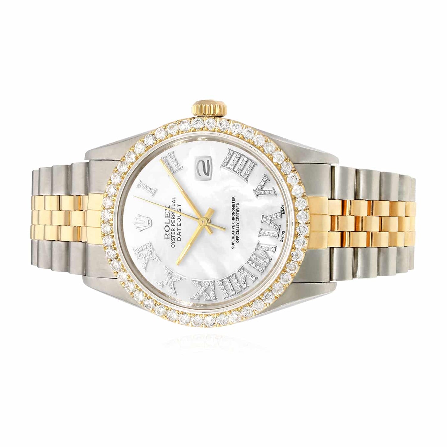 Rolex Datejust Jubilee Band Custom Real Diamond White Pearl Dial 36mm Watch