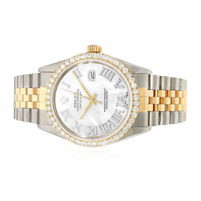 Rolex Datejust Jubilee Band Custom Natural Diamond White Pearl Dial 36mm Watch - WJD Exclusives