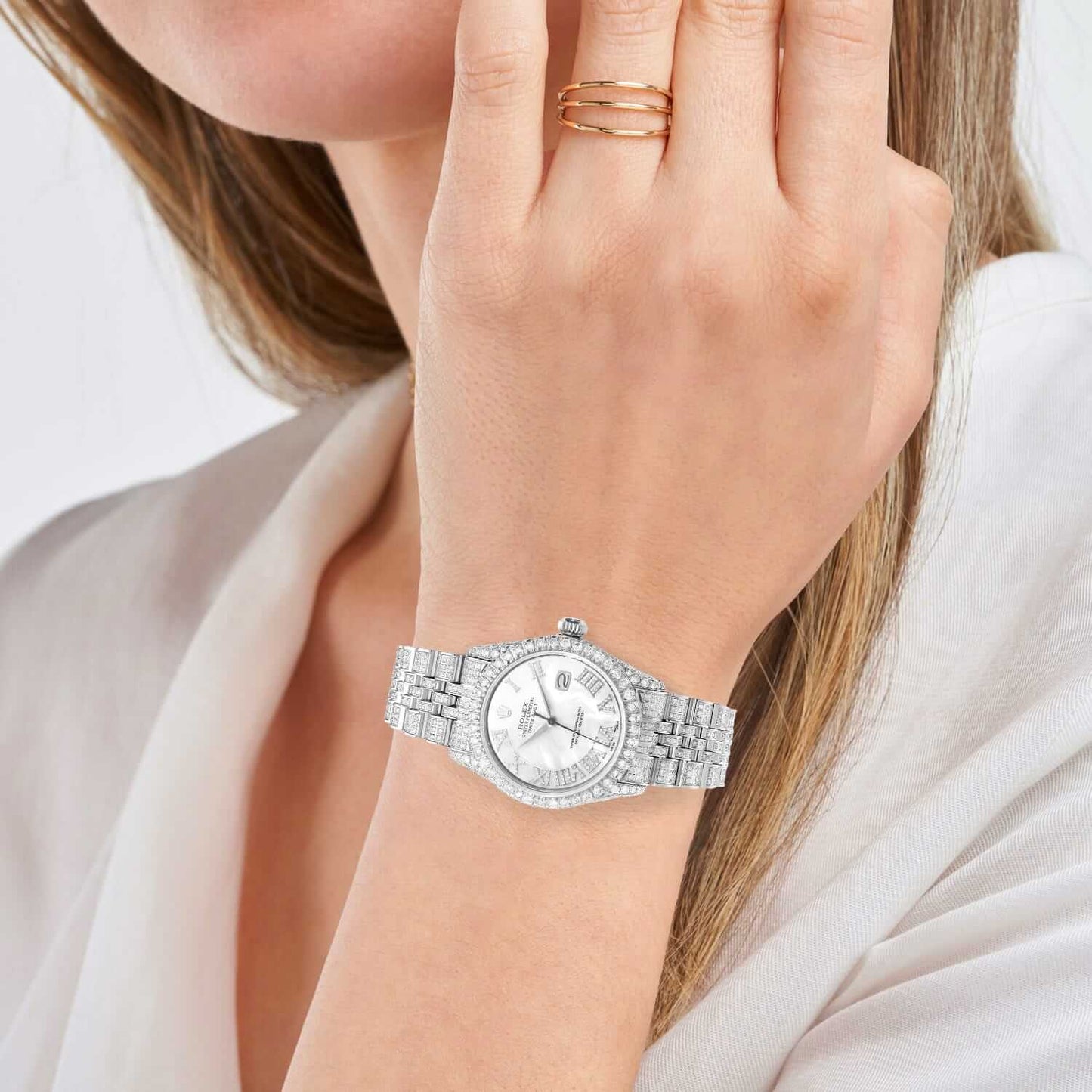 Rolex Datejust Custom Diamond Jubilee Band Diamond Pearl Dial Bezel 36mm Watch