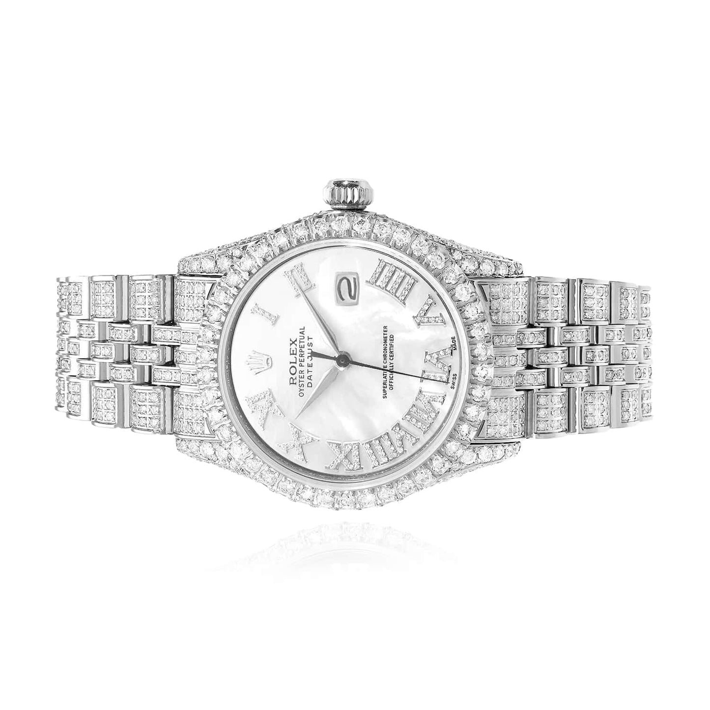 Rolex Datejust Custom Diamond Jubilee Band Diamond Pearl Dial Bezel 36mm Watch