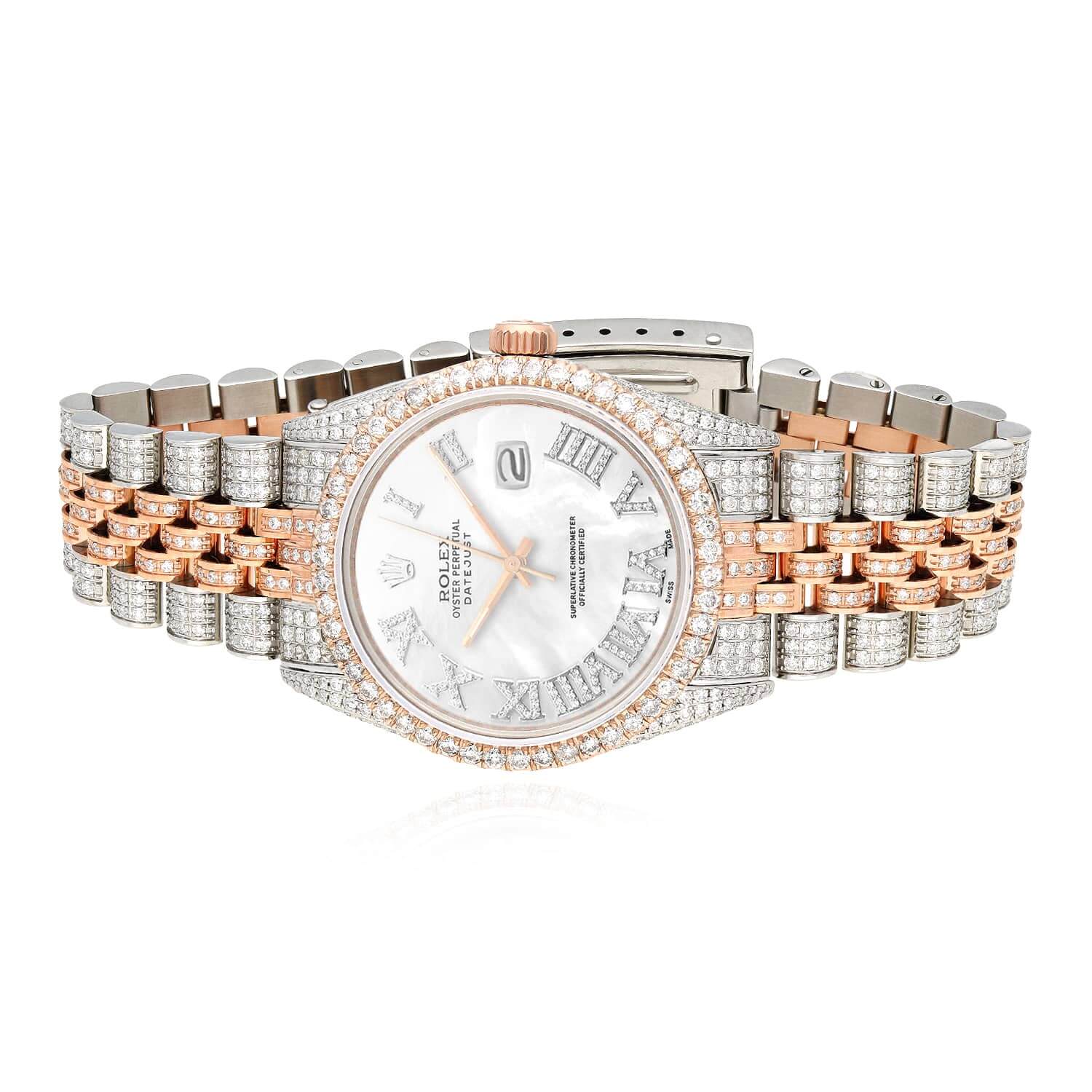 Rolex Datejust 12CTW Natural Diamond Stainless Steel White Rose