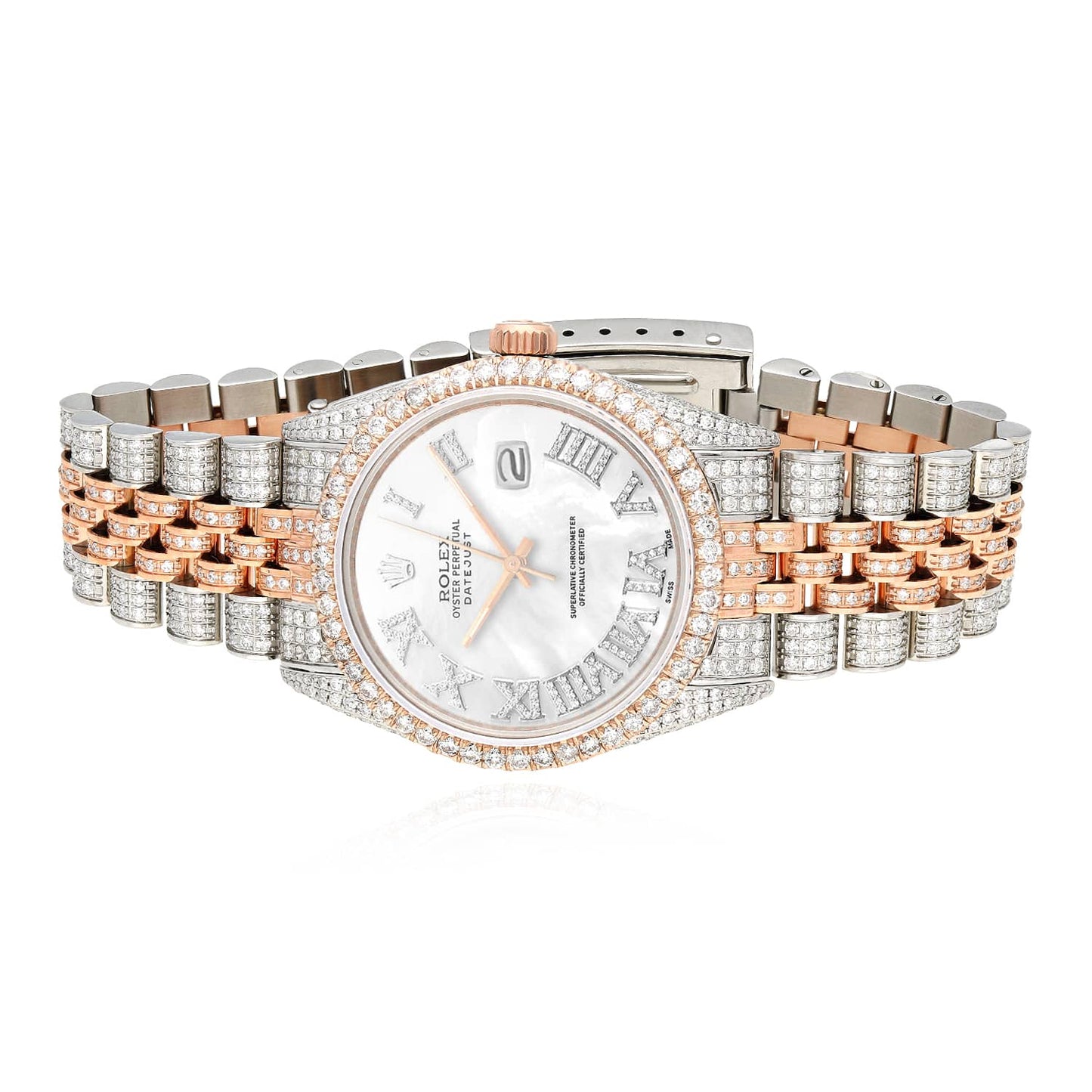Rolex Datejust 12CTW Real Diamond Stainless Steel White Rose Pearl Watch 36mm