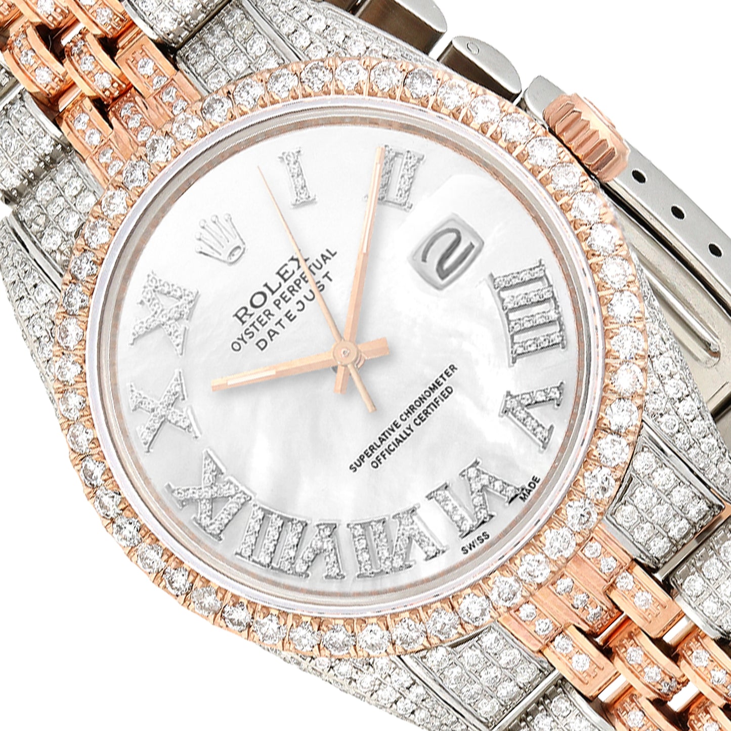 Rolex Datejust 12CTW Natural Diamond Stainless Steel White Rose Pearl Watch 36mm