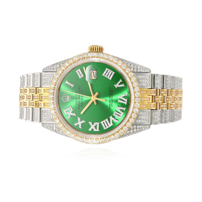 Rolex Datejust Custom Iced Emerald Roman Diamond Dial Jubilee Band 36mm Watch - WJD Exclusives