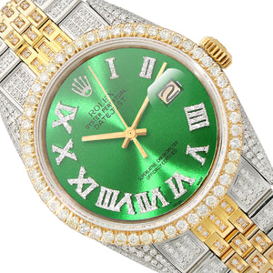 36mm Rolex Datejust 16013 Custom Emerald Roman Diamond Dial Jubilee Band Watch