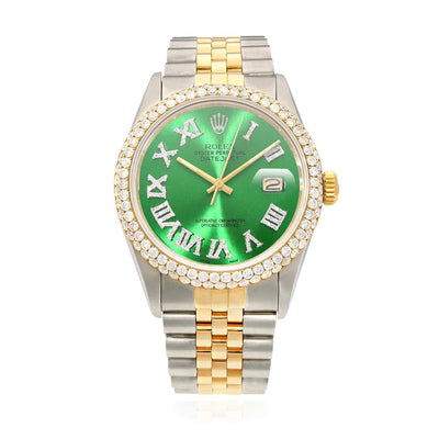 Rolex Datejust Jubilee Band Custom Diamond Bezel Green Emerald Dial 36mm Watch - WJD Exclusives