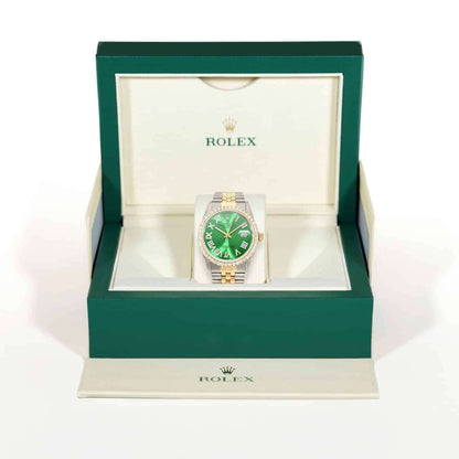Rolex Datejust Jubilee 4.5Ct Real Diamond Bezel Green Emerald Dial 36mm Watch