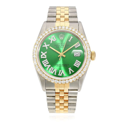 Rolex Datejust Jubilee 4.5Ct Natural Diamond Bezel Green Emerald Dial 36mm Watch - WJD Exclusives