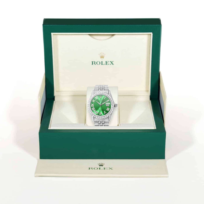 Rolex Datejust Diamond Jubilee Band Diamond Green Emerald Dial Bezel 36mm Watch - WJD Exclusives