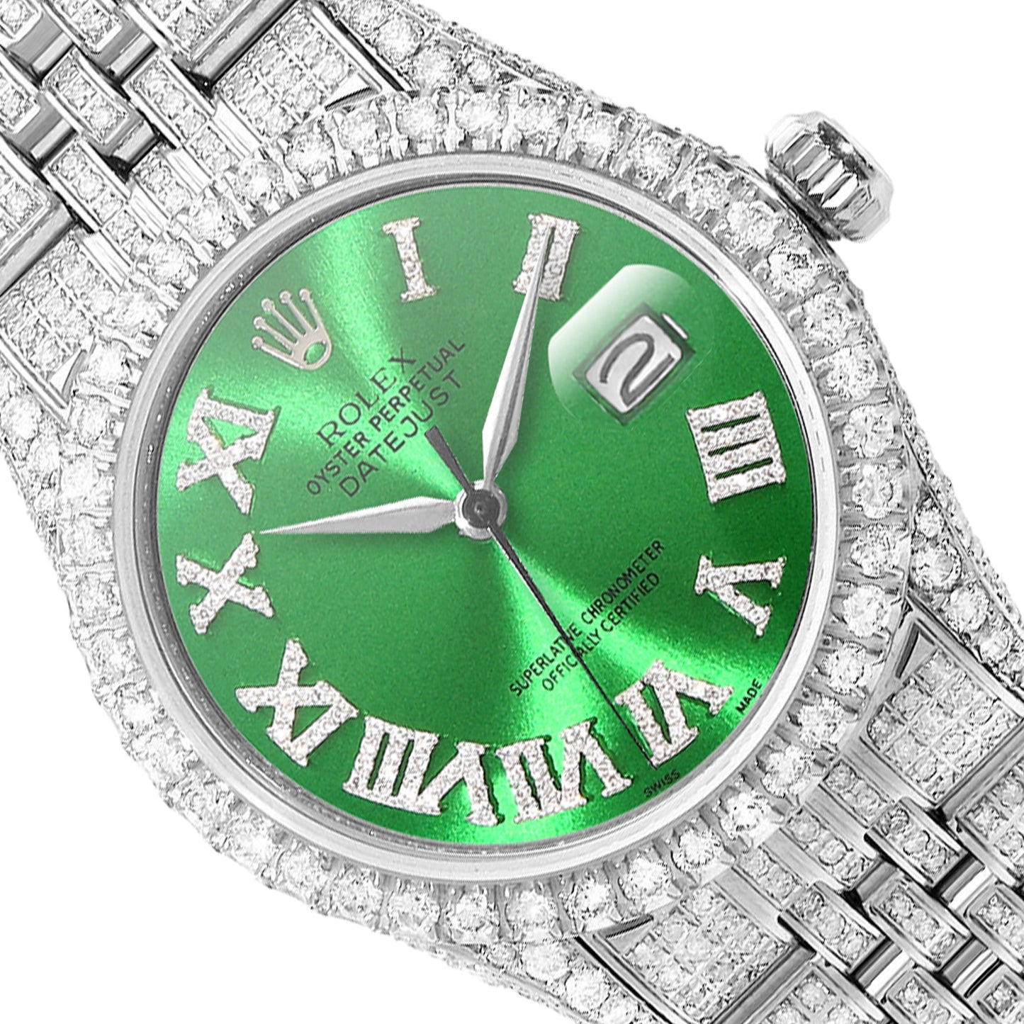 Rolex Datejust Diamond Jubilee Band Diamond Green Emerald Dial Bezel 36mm Watch