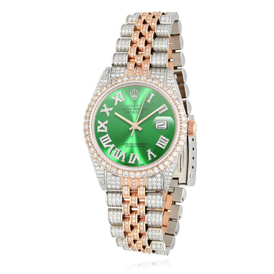 Rolex Datejust 12CTW Diamond Stainless Steel White Rose Green Emerald Watch 36mm - WJD Exclusives