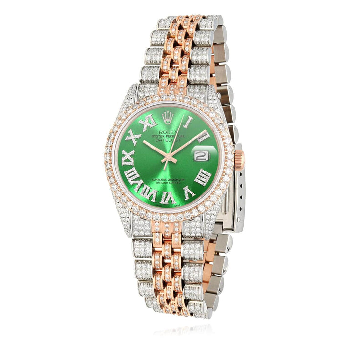 Rolex Datejust 12CTW Diamond Stainless Steel White Rose Green Emerald Watch 36mm - WJD Exclusives
