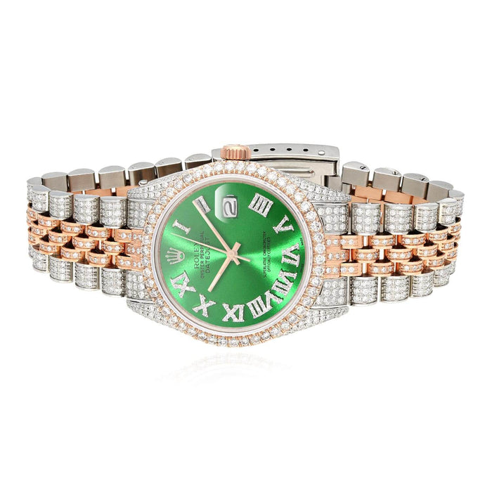 Rolex Datejust 12CTW Diamond Stainless Steel White Rose Green Emerald Watch 36mm - WJD Exclusives