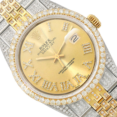 Rolex Datejust Custom Iced Gold Roman Diamond Dial Jubilee Band 36mm Watch