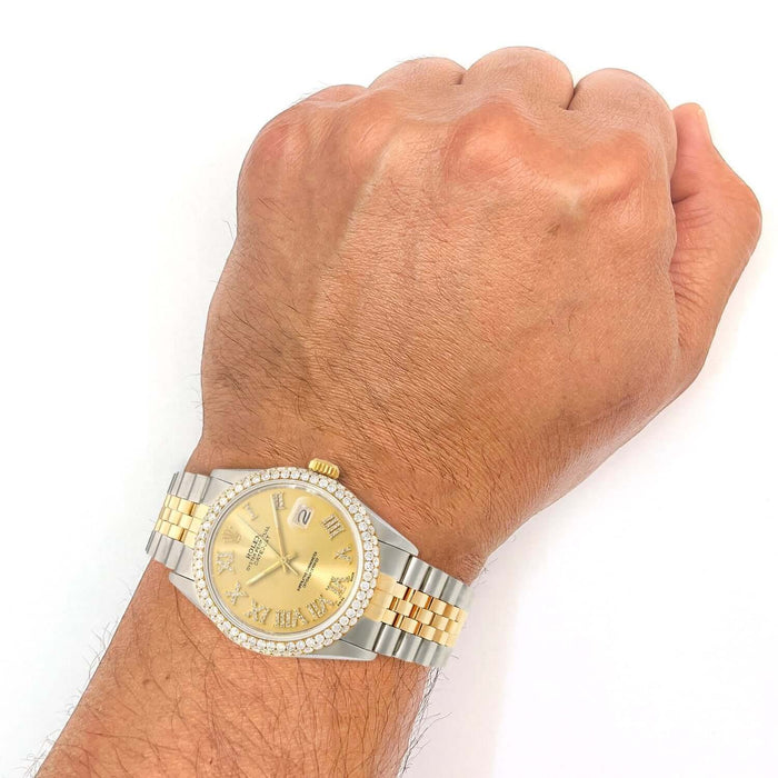 Rolex Datejust Jubilee Band Custom Diamond Bezel Gold on Gold Dial 36mm Watch - WJD Exclusives