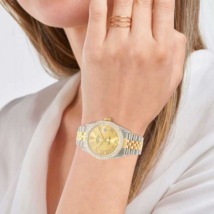 Rolex Datejust Jubilee Band Custom Diamond Bezel Gold on Gold Dial 36mm Watch - WJD Exclusives