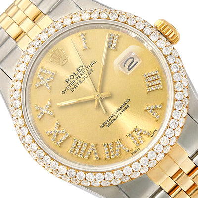 Rolex Datejust Jubilee Band Custom Diamond Bezel Gold on Gold Dial 36mm Watch