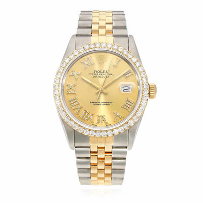 Rolex Datejust Jubilee 36mm Gold Dial 4.50Ct Diamond Bezel Women's Watch - WJD Exclusives