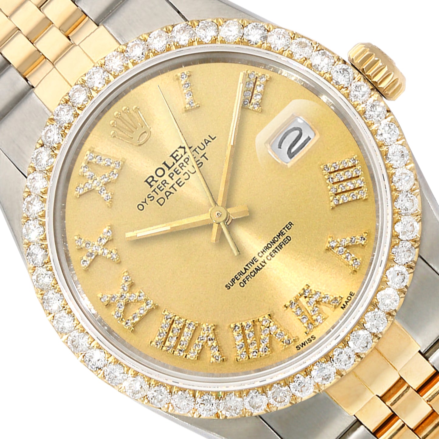 Rolex Datejust Jubilee 36mm Gold Dial 4.50Ct Diamond Bezel Watch